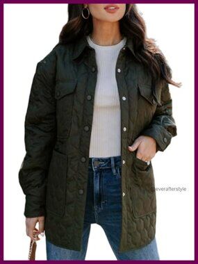 Lightweight Diamond Quilted Puffer Jacket Button Down Collar Loose Fit